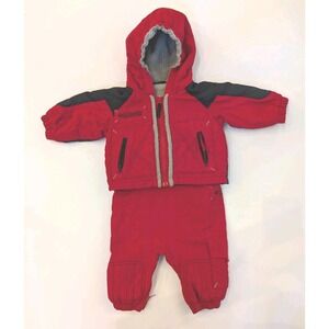 COLUMBIA SNOWSUIT 2 Piece SNOW PANTS Bibs JACKET Red Black Baby 6 Months